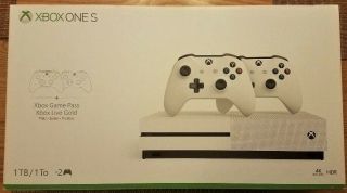 Microsoft Xbox One S 1tb White Console With Two White Controlers - Rarely
