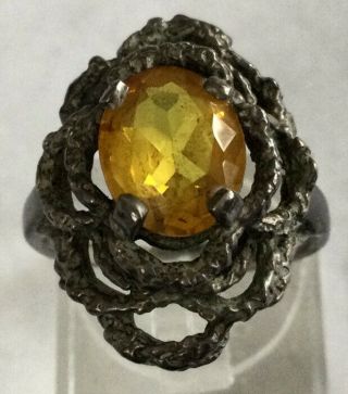Gorgeous Antique Art Deco Sterling Silver 925 Citrine Filigree Ring Sz 6.  5 Ax88