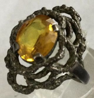 Gorgeous Antique Art Deco Sterling Silver 925 Citrine Filigree Ring Sz 6.  5 AX88 2