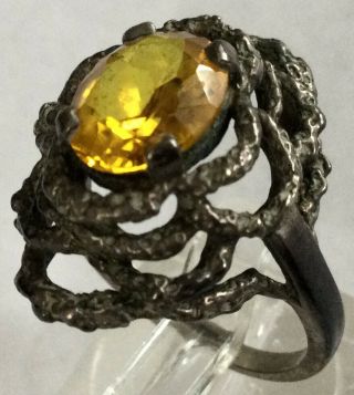Gorgeous Antique Art Deco Sterling Silver 925 Citrine Filigree Ring Sz 6.  5 AX88 3