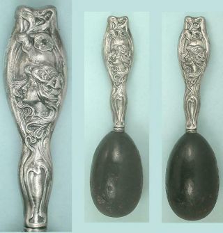 Antique Silver Plated Art Nouveau Lady Darning Egg American Circa 1890s