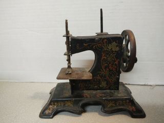 Antique Hand Crank Flat Toy Sewing Machine Germany,  Very Ornate