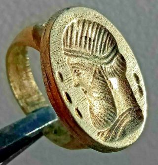 Rare Unusual Ancient Roman Bronze Seal Ring Depicting A Monk