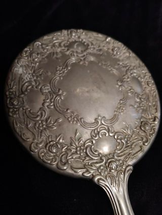 Antique Victorian/art Nouveau Sterling Silver Hand Mirror - Circa Early 1900 