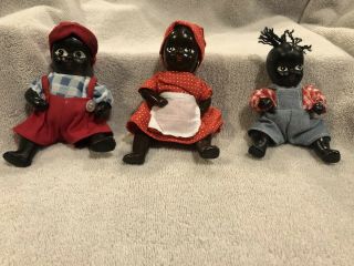 Set Of Three Vintage Black African American Porcelain Jointed Baby Dolls