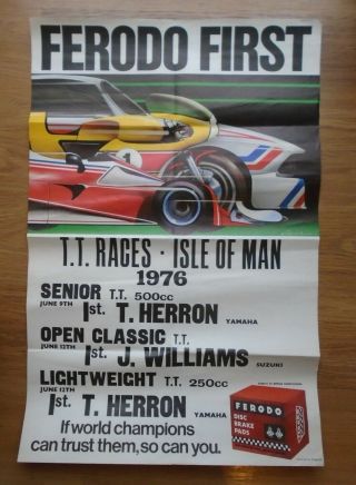 Ferodo First Isle Of Man T.  T.  Race Results 1976 Poster Rare Survivor