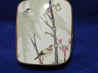 Chinese Porcelain Shard Silver Plated Box With Birds & Flowers