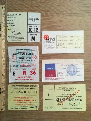 Six Rare Bristol City Tickets Division One Seasons 1976 - 1979