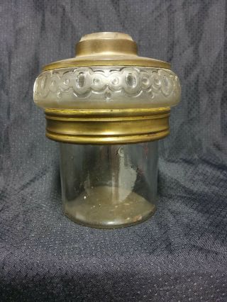 Antique Kerosene Lamp Fount Junior Size 2 Threads Brass And Glass Early. 2
