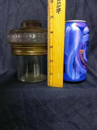 Antique Kerosene Lamp Fount Junior Size 2 Threads Brass And Glass Early. 3