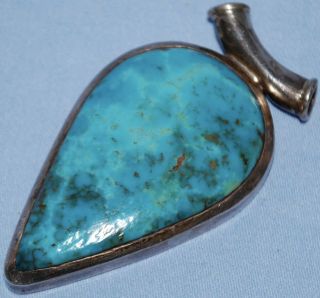 Rare And Large - Old Natural Turquoise Solid Silver Necklace Pendant