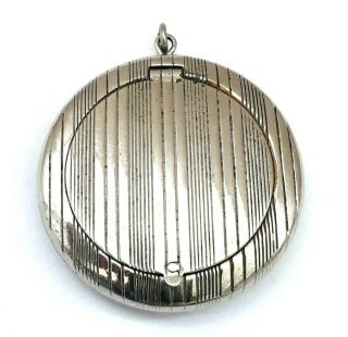 Antique Art Deco German Silver Tone Engine Turned Powder Compact For Chatelaine.