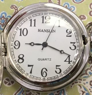 Handsome Rare Vintage Mens Hanslin Quartz Horse & Buggy Pocket Watch Am9