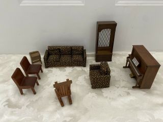 Miniature Dollhouse Furniture Window Seat Couch Chairs Sewing Basket Piano