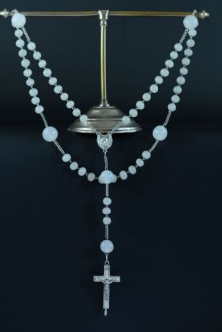 Rare Antique Sterling Silver Rosary Veronica Veil Cross Reliquary Opalin Beads