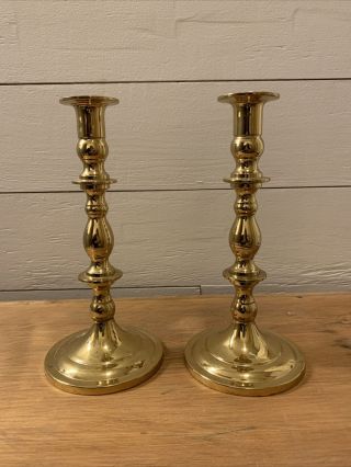 Antique Solid Brass Candlesticks Pair 2 Two Holder Vintage 9 Inch