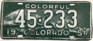 Rare 1951 Colorado (45 - 233) License Plate