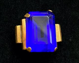 Stunning Vtg Or Antique Blue Stone Gold Tone Fur Scarf Clip Signed 1 1/4 " C05