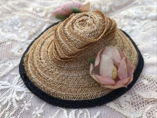 Vintage ? Vogue Ginny Doll Straw Hat W/ Fabric Flowers No Elastic Strap