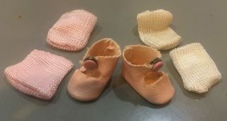 Vintage 1950 Center Snap Pink Doll Shoes & Socks For Muffie Ginny Alexander