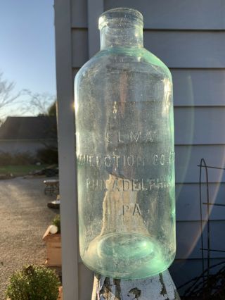 Large Vintage Elma Confection Company Jar Aqua Glass Druggists Bottle Phila Pa
