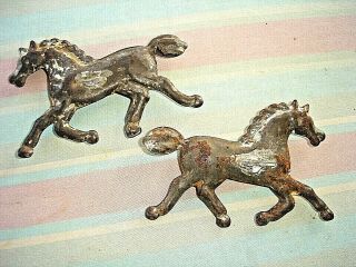 Antique Vintage Set Of 2 Toy Figural Horses - Pressed Stamped Metal Parts For Toy
