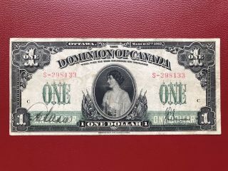 Rare 1917 Dominion Of Canada $1 Banknote
