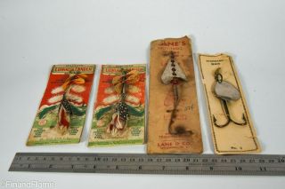 Vintage Pflueger Layne & Standard Bait Antique Fishing Lures On Cards Lc67