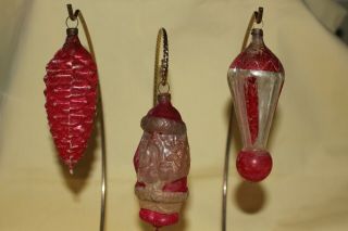 3 Antique Vintage Mercury Glass Holiday Christmas Ornaments Santa Spike Pinecone