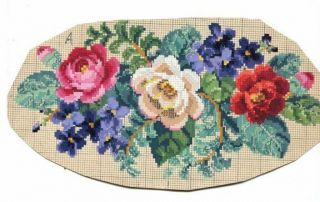 Antique Berlin Woolwork Hand Painted Chart Pattern Floral Oval