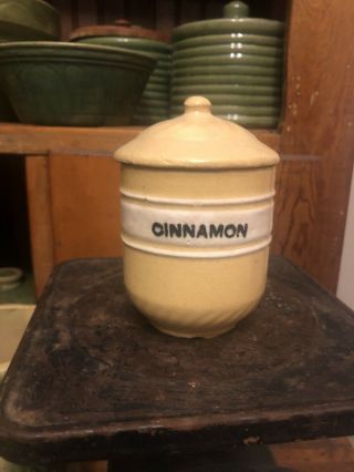 Rare Brush Mccoy Dandyline Yellow Ware Cinnamon Spice Jar W/lid