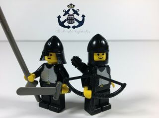 Lego Vintage (x2) Castle Minifigures Black Knights W/ Sword,  Bow,  & Lance