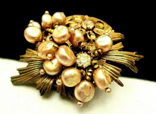 Rare Vintage 2 " Signed Miriam Haskell (horseshoe) Baroque Pearl Brooch Pin A29