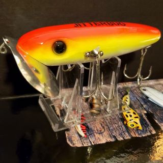Vintage Fred Arbogast Wooden Musky Jitterbug Early Lure In Custom Flo.  Colors