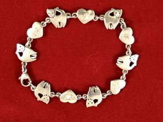 Rare Retired James Avery Cat & Heart Bracelet Sterling Silver