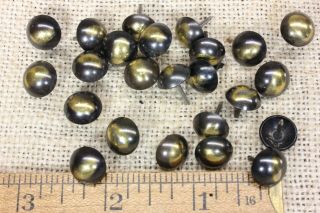 25 Old Antique Brass Color Tacks 7/16” Diameter Upholstery Nails Round Vintage