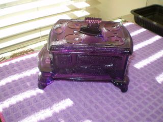 Vin Covered Candy Dish Bowl Amethyst Glass Antique Wood Burning Stove Style