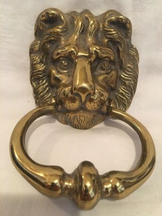 Vintage Peerage Brass Lion Head Door Knocker Large 8.  25 " Made In England Heavy