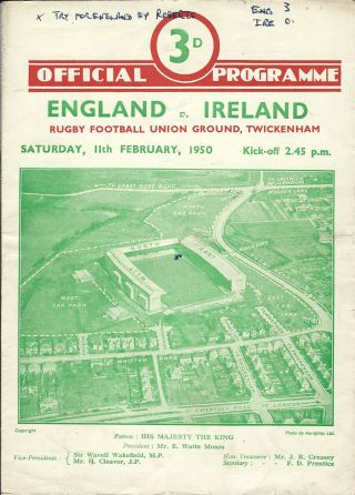 England V Ireland 11 Feb 1950 At Twickenham Rugby Programme - Rare