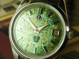 RARE VINTAGE 35MM RADO GREEN HORSE SPECIAL DIAL 30J AUTOMATIC AS.  1789 MENS WATCH 3