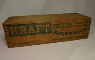 Antique/vtg.  Kraft American Cheese Wood Box,  2 - Lb Size,  9 " X 3 " X 2 5/8 "
