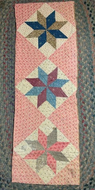 Antique Fabric Cutter Quilt Pc Star Indigo Blue Pink Farmhouse 12x36