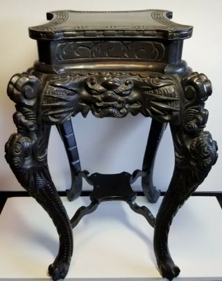 Rare Xl Vintage Antique Handcarved Extensive Detailed Wood Plant Stand