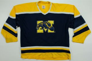 Rare Vtg J Plus Michigan Wolverines Ncaa Big Logo Sewn Hockey Jersey 80s 90s L