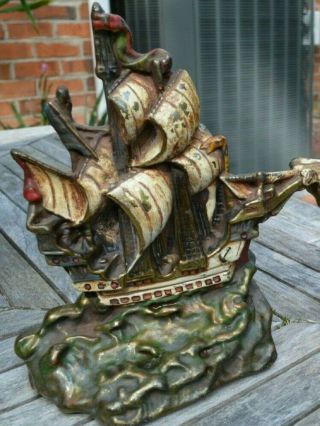 Antique Armor Bronze Vanderdeken 1560 Ship Pair Art Sculpture Bookends