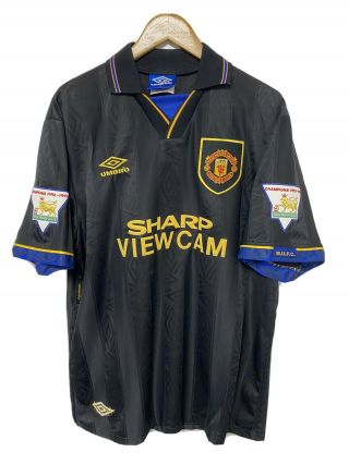 Rare Mens Manchester United Umbro Black Away Football Shirt Sharp View Cam - Xl
