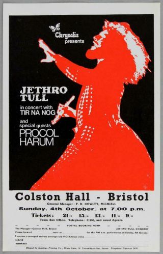 Jethro Tull - Rare Vintage Bristol 1970 Benefit Concert Handbill
