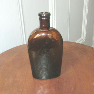 Antique Amber Glass Whiskey Flask Bottle