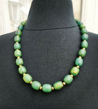 Vintage Graduated Jade Green Bead Necklace 30s Early Plastic Art Deco Heavy Rare