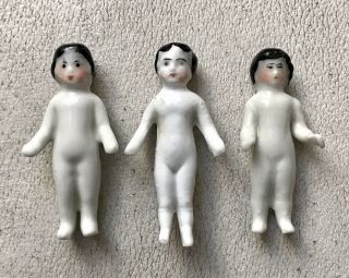 3 Antique Frozen Charlotte Dolls Bathing Tiny Porcelain Miniature